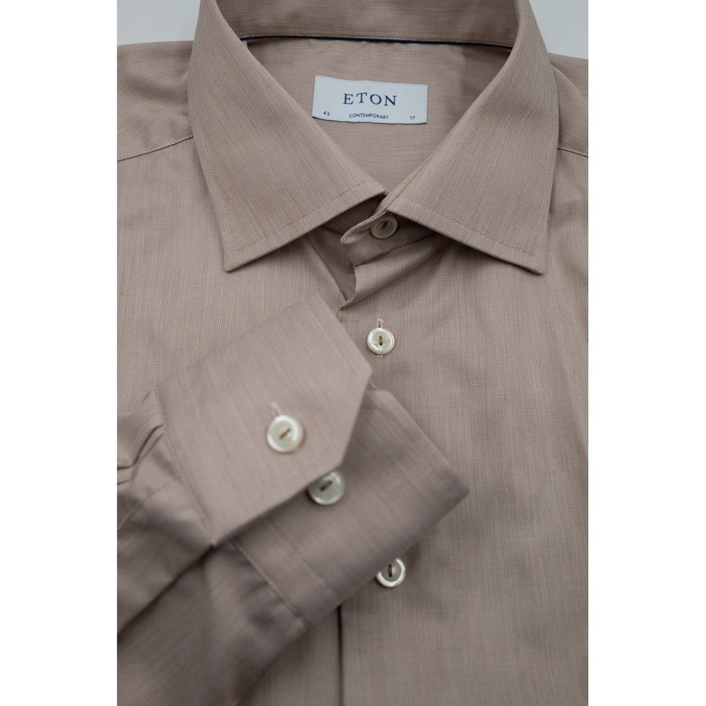 Eton Contemporary Fit Dress Shirt Mens 17x37 43 Light Tan Brown Long Sleeve